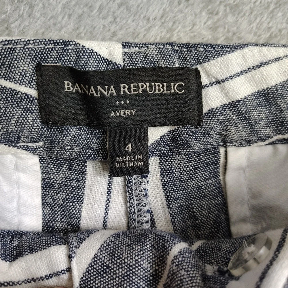 Banana Republic Avery‎ Pants Linen Cotton Stretch Striped Blue White Womens 4